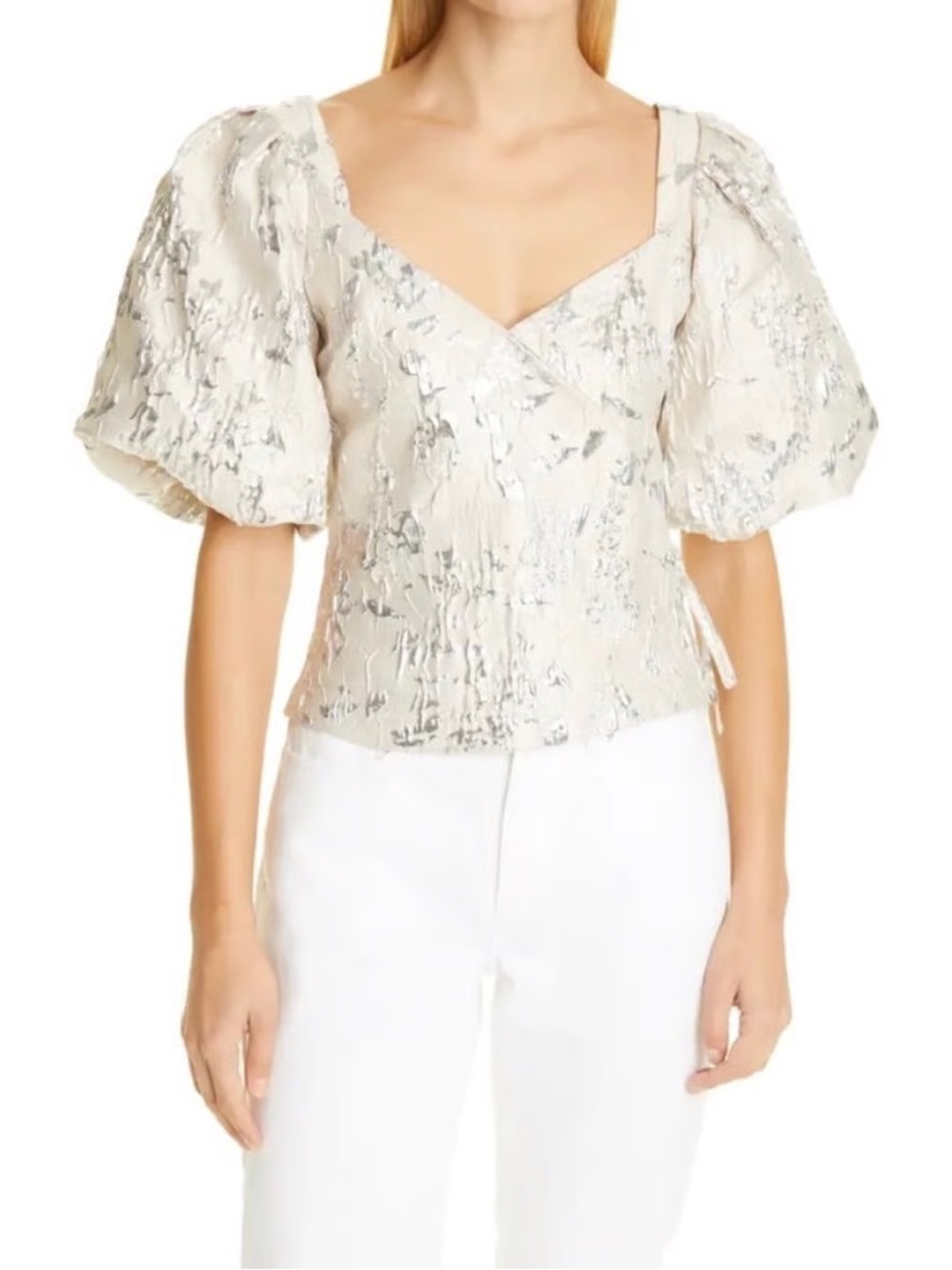 Jonathan Simkhai Taylor Matelasse Puff Sleeve Top Size 6
